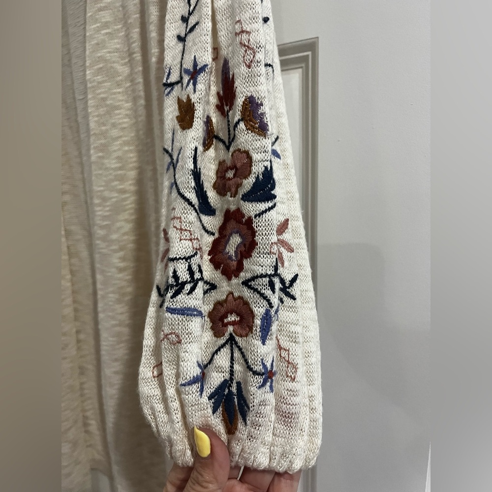 Embroidered Floral Cream Boho Long Cardigan - Picture 3 of 7